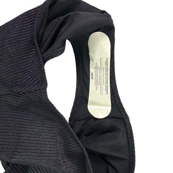 Aerie size Medium Shine Rib One Shoulder Full Coverage One Piece Swimsuit Black - Picture 10 of 12